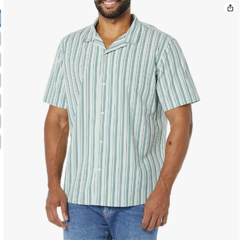 Amazon Essentials Mens Vacation Cotton Button-Down Resort Shirt, Short Sleeve
